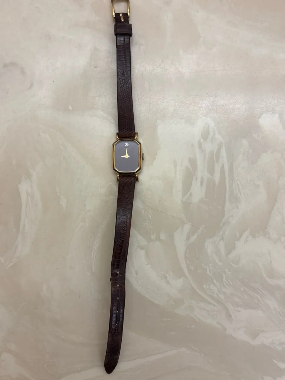 Seiko Black Dial Gold-Tone Case with Brown Leather Strap